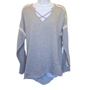 Democracy Gray with Crochet Detail Sweatshirt Size XL Women